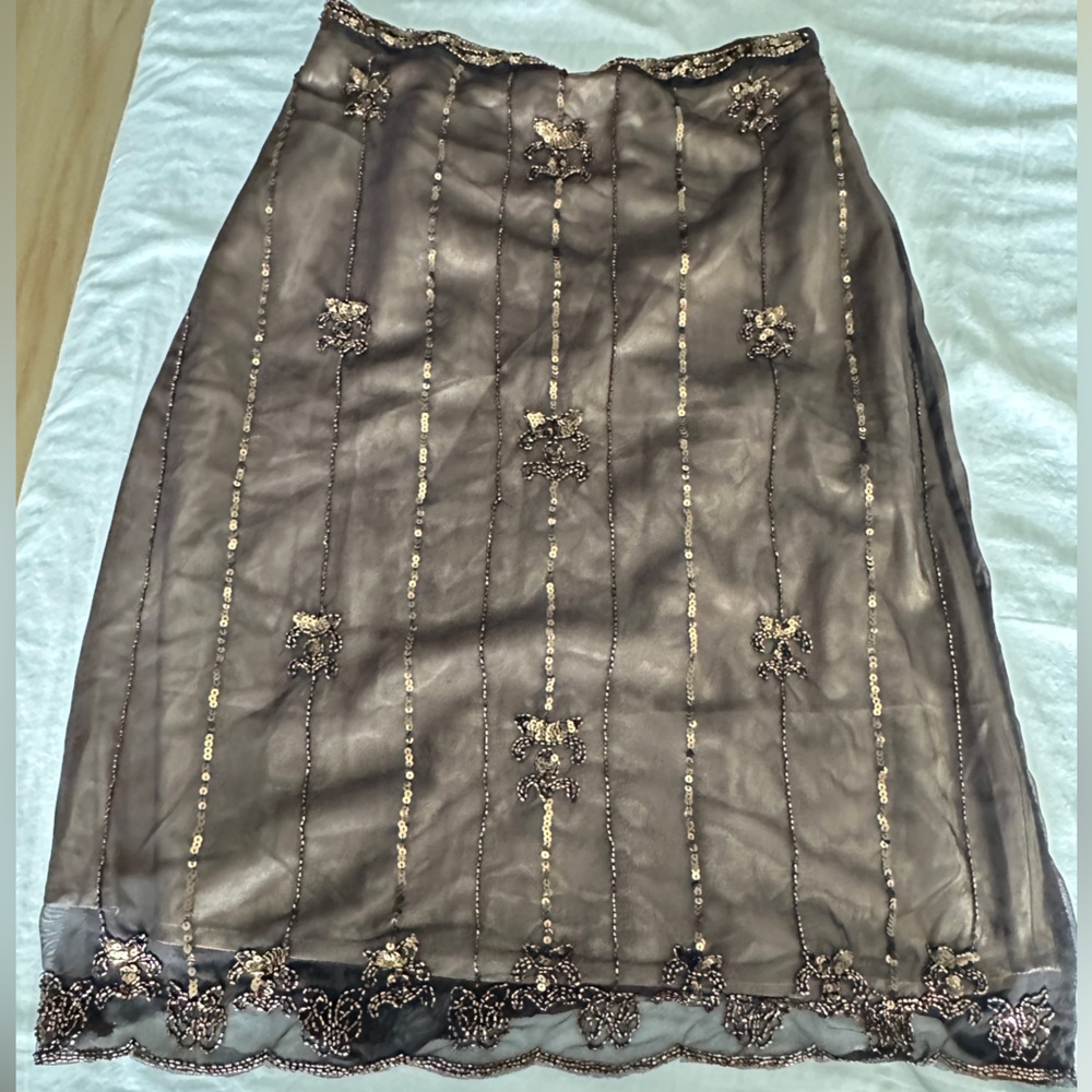 Vintage Miss Me Cream pencil skirt w/brown Lace SZ: M TO BE DONATED 5/21